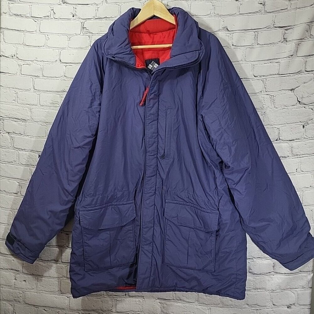 Vtg‎ 90's Columbia Thinsulate Jacket Made in USA XXL Blue Red Lined Missing Hood